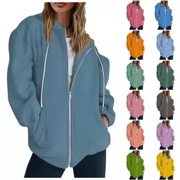 Женская модная повседневная толстовка с принтом и длинным рукавом с карманом, кардиган, куртка, пальто с капюшоном на молнии L