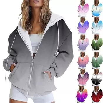 Женская модная повседневная толстовка с принтом, осенне-зимняя куртка-кардиган с длинными рукавами и карманами, куртка с капюшоном на молнии, пальто L серый