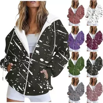 Женская модная повседневная толстовка с принтом, осенне-зимняя куртка-кардиган с длинными рукавами и карманами, куртка с капюшоном на молнии, пальто L