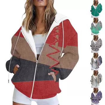 Женская модная повседневная толстовка с принтом, осенне-зимняя куртка-кардиган с длинными рукавами и карманами, куртка с капюшоном на молнии, пальто M зелёный