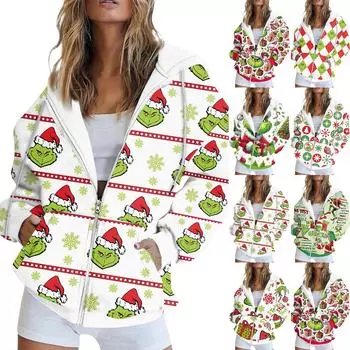 Женская модная повседневная толстовка с принтом, осенне-зимняя куртка-кардиган с длинными рукавами и карманами, куртка с капюшоном на молнии, пальто S