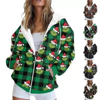 Женская модная повседневная толстовка с принтом, осенне-зимняя куртка-кардиган с длинными рукавами и карманами, куртка с капюшоном на молнии, пальто XXL