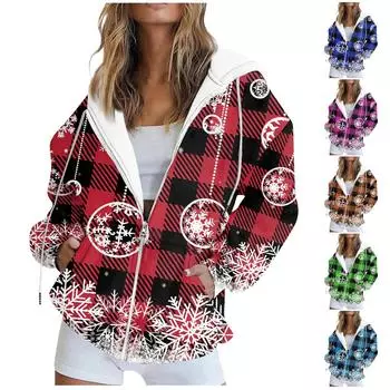 Женская модная повседневная толстовка с рождественским принтом, карманная куртка, толстовка на молнии XXL красный