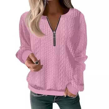 Женская модная повседневная толстовка с V-образным вырезом и застежкой-молнией, однотонная, с длинным рукавом XL розовый