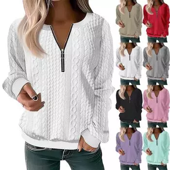 Женская модная повседневная толстовка с V-образным вырезом и застежкой-молнией, однотонная, с длинным рукавом XL чёрный