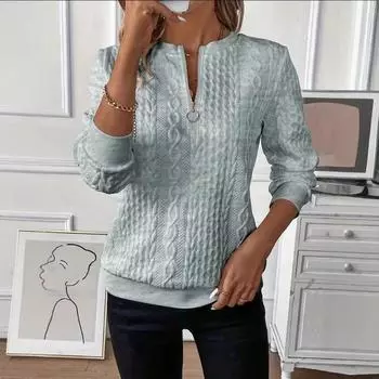 Женская модная повседневная толстовка с V-образным вырезом и застежкой-молнией, однотонная, с длинным рукавом XXL белый