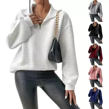 Женская модная повседневная толстовка с воротником-стойкой и застежкой-молнией с длинным рукавом L чёрный