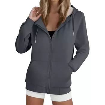 Женская модная повседневная толстовка, свободный кардиган на молнии, куртка с длинным рукавом и капюшоном M