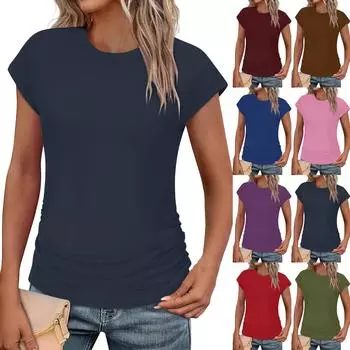 Женская модная повседневная тонкая футболка с завязками на рукавах и круглым вырезом L