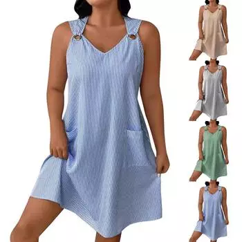 Женская модная повседневная юбка с круглым вырезом и карманом в полоску на подтяжках L чёрный