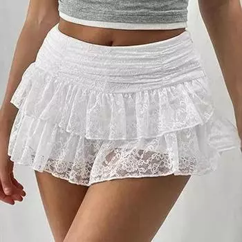 Женская модная повседневная юбка с кружевным краем и неровным подолом, однотонная, длиной до пола M белый