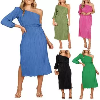 Женская модная повседневная юбка с разрезом на одно плечо, платье с талией и плечами L армия зеленый