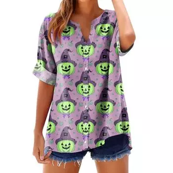 Женская модная, повседневная, удобная, свободного кроя футболка с принтом на Хэллоуин S зелёный