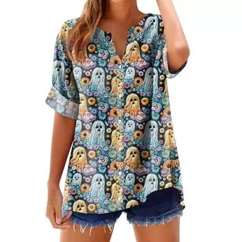 Женская модная, повседневная, удобная, свободного кроя футболка с принтом на Хэллоуин XL