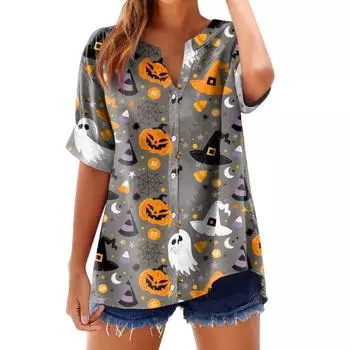 Женская модная, повседневная, удобная, свободного кроя футболка с принтом на Хэллоуин XXL