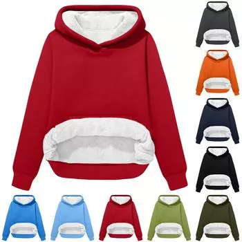 Женская модная повседневная универсальная повседневная бархатная толстовка с капюшоном, длинный рукав, однотонный топ, толстовка XXL синий