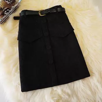 Женская модная повседневная вельветовая короткая юбка женская с высокой талией корейская модная мини-юбка женская S чёрный