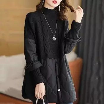 Женская модная повседневная водолазка средней длины на весну и осень XXL чёрный