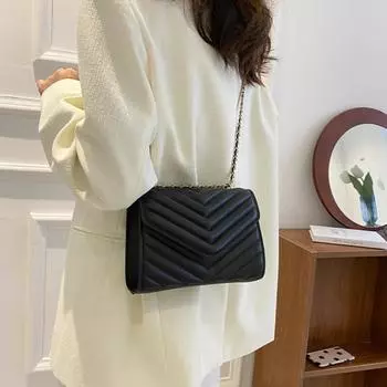 Женская модная повседневная высококачественная текстура однотонная простая и щедрая повседневная универсальная сумка через плечо с цепочкой