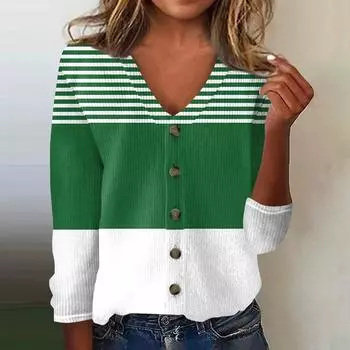 Женская модная принтованная длинная рукава вязаный кардиган куртка на пуговицах L армия зеленый