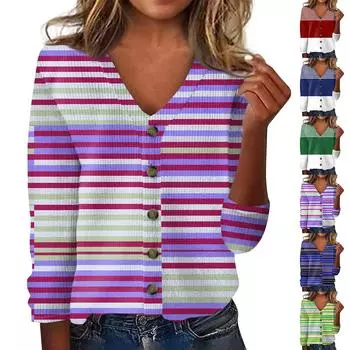 Женская модная принтованная длинная рукава вязаный кардиган куртка на пуговицах L армия зеленый