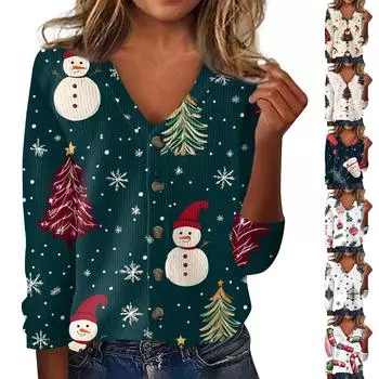 Женская модная принтованная длинная рукава вязаный кардиган куртка на пуговицах XXXL чёрный