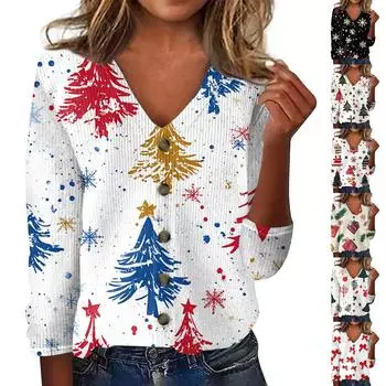 Женская модная принтованная длинная рукава вязаный кардиган куртка на пуговицах L синий