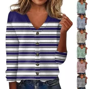 Женская модная принтованная длинная рукава вязаный кардиган куртка на пуговицах M