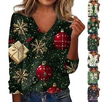 Женская модная принтованная длинная рукава вязаный кардиган куртка на пуговицах XL