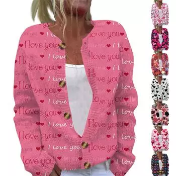 Женская модная принтованная куртка с длинным рукавом и вязанным кардиганом на пуговицах L чёрный