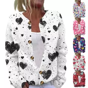 Женская модная принтованная куртка с длинным рукавом и вязанным кардиганом на пуговицах L синий