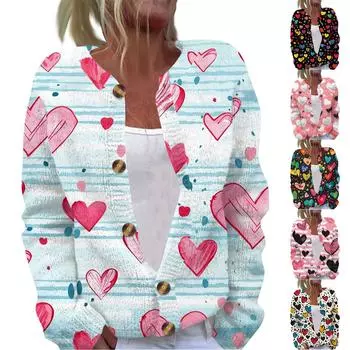 Женская модная принтованная куртка с длинным рукавом и вязанным кардиганом на пуговицах L