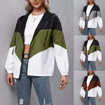 Женская модная простая ветрозащитная и непромокаемая ветрозащитная куртка с капюшоном для занятий спортом на открытом воздухе, карманная куртка с капюшоном L армия зеленый