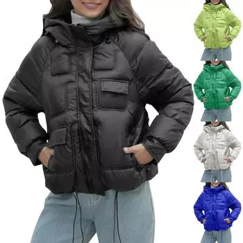 Женская модная яркая цветная хлопковая куртка с воротником-стойкой, длинный рукав, теплая свободная повседневная куртка L чёрный