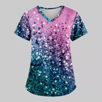 Женская модная рабочая форма с принтом и карманной футболкой с коротким рукавом