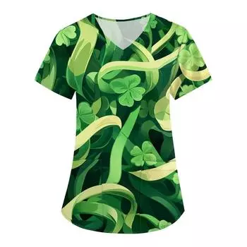 Женская модная рабочая одежда с V-образным вырезом, короткими рукавами и карманами. Верхняя одежда с принтом Патрика L армия зеленый