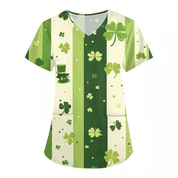 Женская модная рабочая одежда с V-образным вырезом, короткими рукавами и карманами. Верхняя одежда с принтом Патрика L армия зеленый