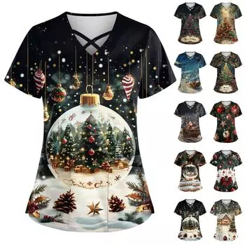 Женская модная рабочая одежда с v-образным вырезом, короткими рукавами, завязками и карманами, топы соответствующего цвета и защитная одежда XL чёрный