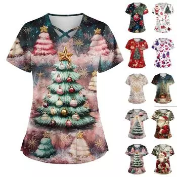 Женская модная рабочая одежда с v-образным вырезом, короткими рукавами, завязками и карманами, топы соответствующего цвета и защитная одежда XXXXXL тёмно-синий