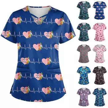 Женская модная рабочая одежда с v-образным вырезом, короткими рукавами, завязками и карманами, топы соответствующего цвета и защитная одежда L чёрный