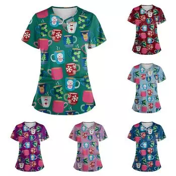 Женская модная рабочая одежда с v-образным вырезом, короткими рукавами, завязками и карманами, топы соответствующего цвета и защитная одежда XXL зелёный