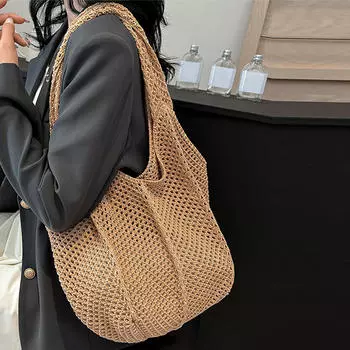 Женская модная ретро-сумка на одно плечо, плетеная крючком, дорожная легкая пляжная сумка для отдыха One Size зелёный