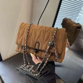 Женская модная ретро-сумка на одно плечо, маленькая квадратная сумка 2024 года, зимняя сумка через плечо в минималистичном стиле, женская сумка на цепочке, подходящая для путешествий чёрный