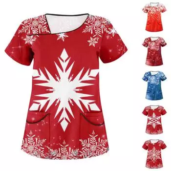 Женская модная рождественская футболка с принтом и двойным карманом, топ с короткими рукавами L