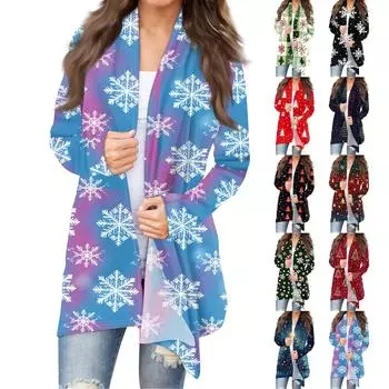 Женская модная рождественская куртка с принтом, повседневный кардиган с длинным рукавом, пальто S