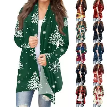 Женская модная рождественская куртка с принтом, повседневный кардиган с длинным рукавом, пальто XXXXXL