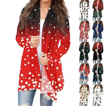 Женская модная рождественская куртка с принтом, повседневный кардиган с длинным рукавом, пальто XXXL