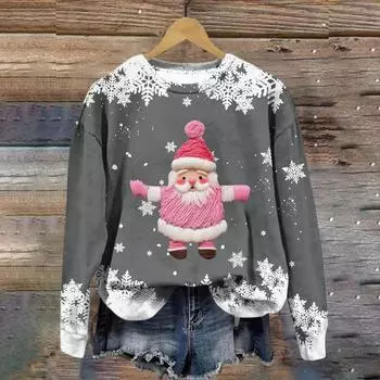 Женская модная рождественская принтованная толстовка с длинным рукавом и круглым вырезом XL
