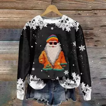 Женская модная рождественская принтованная толстовка с длинным рукавом и круглым вырезом L