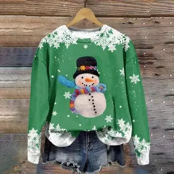 Женская модная рождественская принтованная толстовка с длинным рукавом и круглым вырезом M